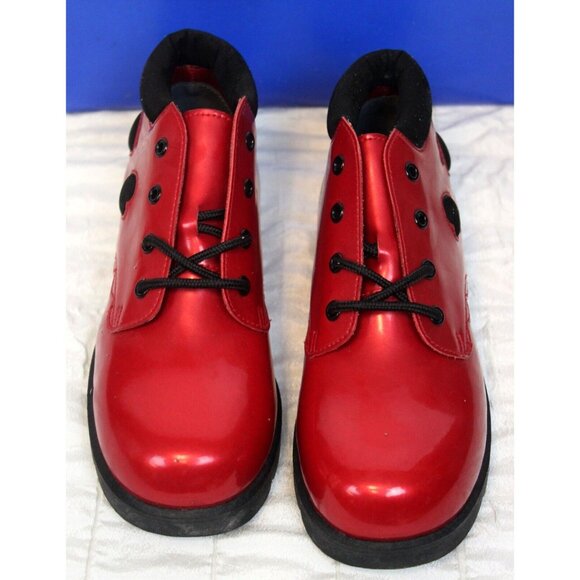 Vtg Jumping Jacks Red Boots 11.5 M Girl Heart to Heart Shiny Chukka Rain Patent - Picture 2 of 10